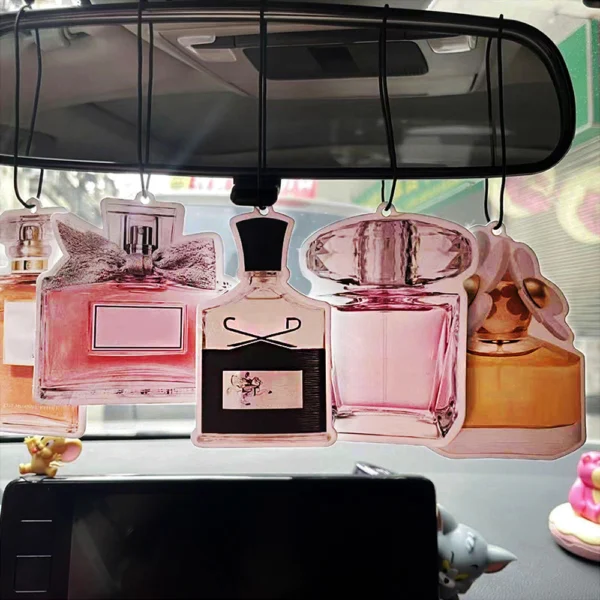 Hanging Paper Car Air Freshener with Luxury Perfume Bottle Pattern - Image 4