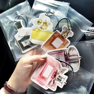 Hanging Paper Car Air Freshener with Luxury Perfume Bottle Pattern