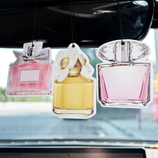 Hanging Paper Car Air Freshener with Luxury Perfume Bottle Pattern - Image 5